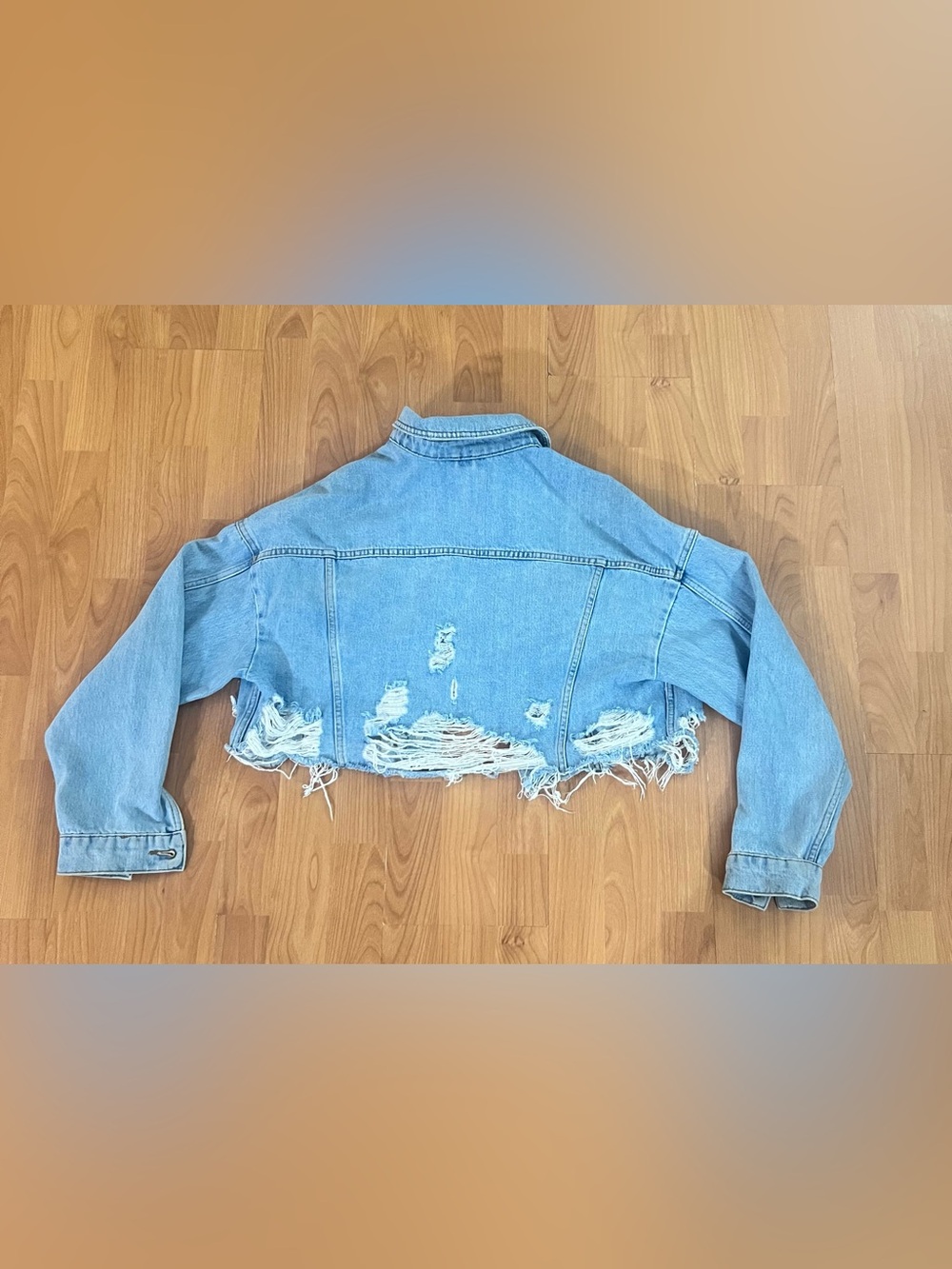Topshop Light Blue Distressed Cropped Denim Jacket - Picture 2 of 7